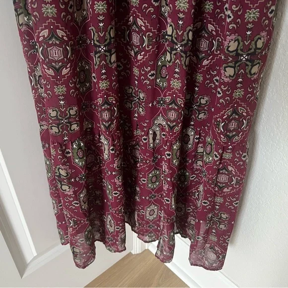 Burgundy Patterned 3/4 Sleeve Maxi Dress - Picture 6 of 7